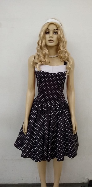 50s Vestido preto bola branca 